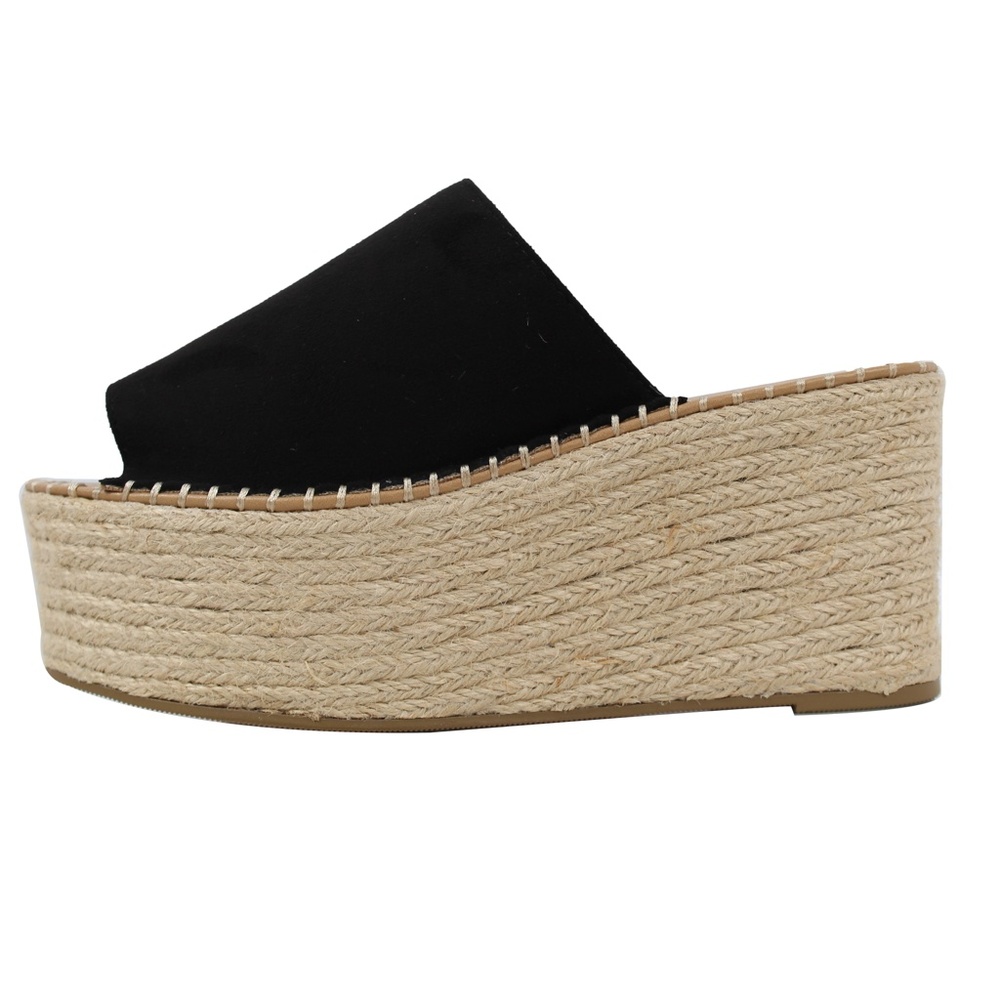 Black Faux Suede Open Toe Espadrille Platform Wedg